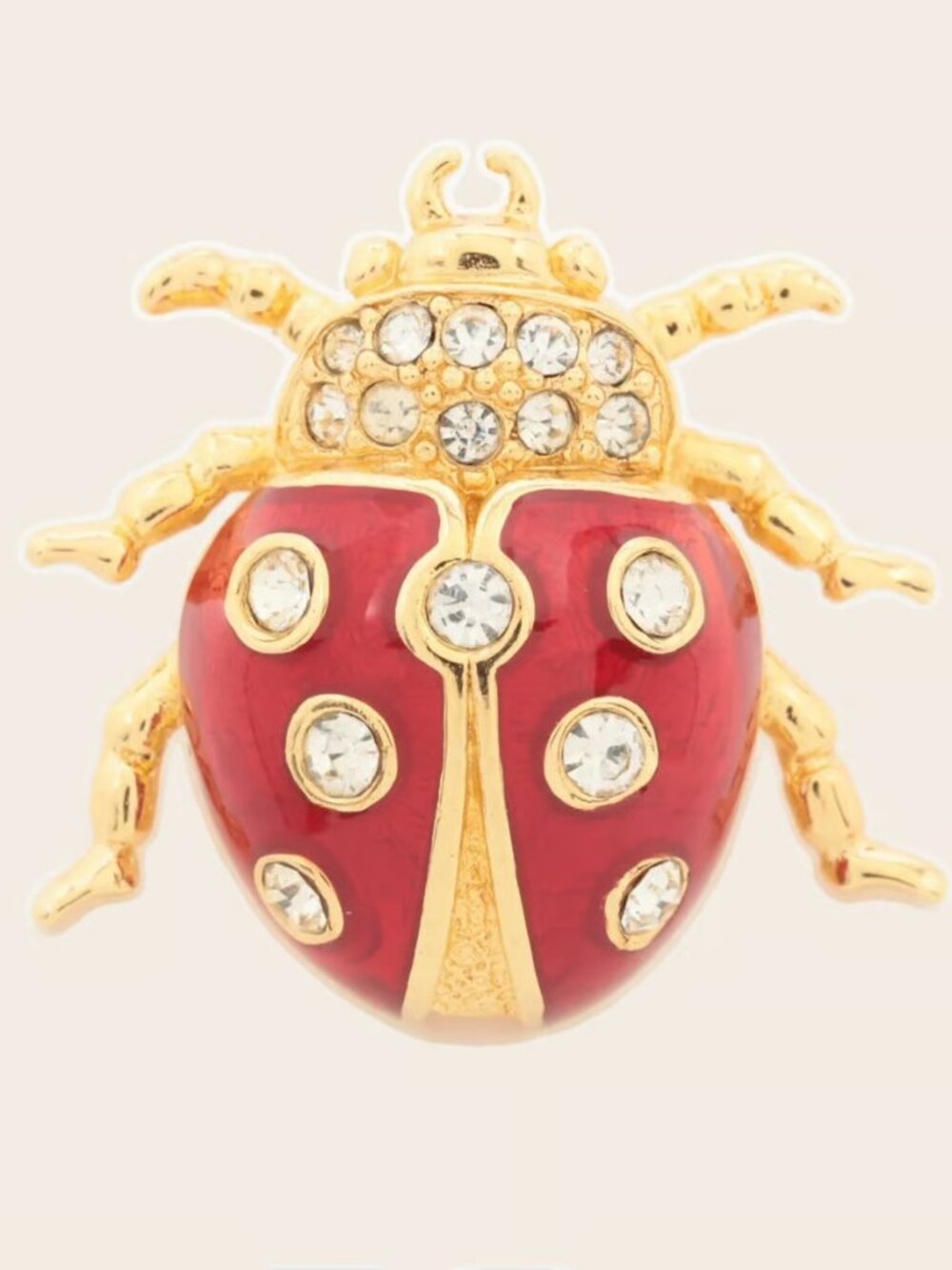 #1110 Christian Dior Lady Bird Brooch GP×Rhinestone Red x gold